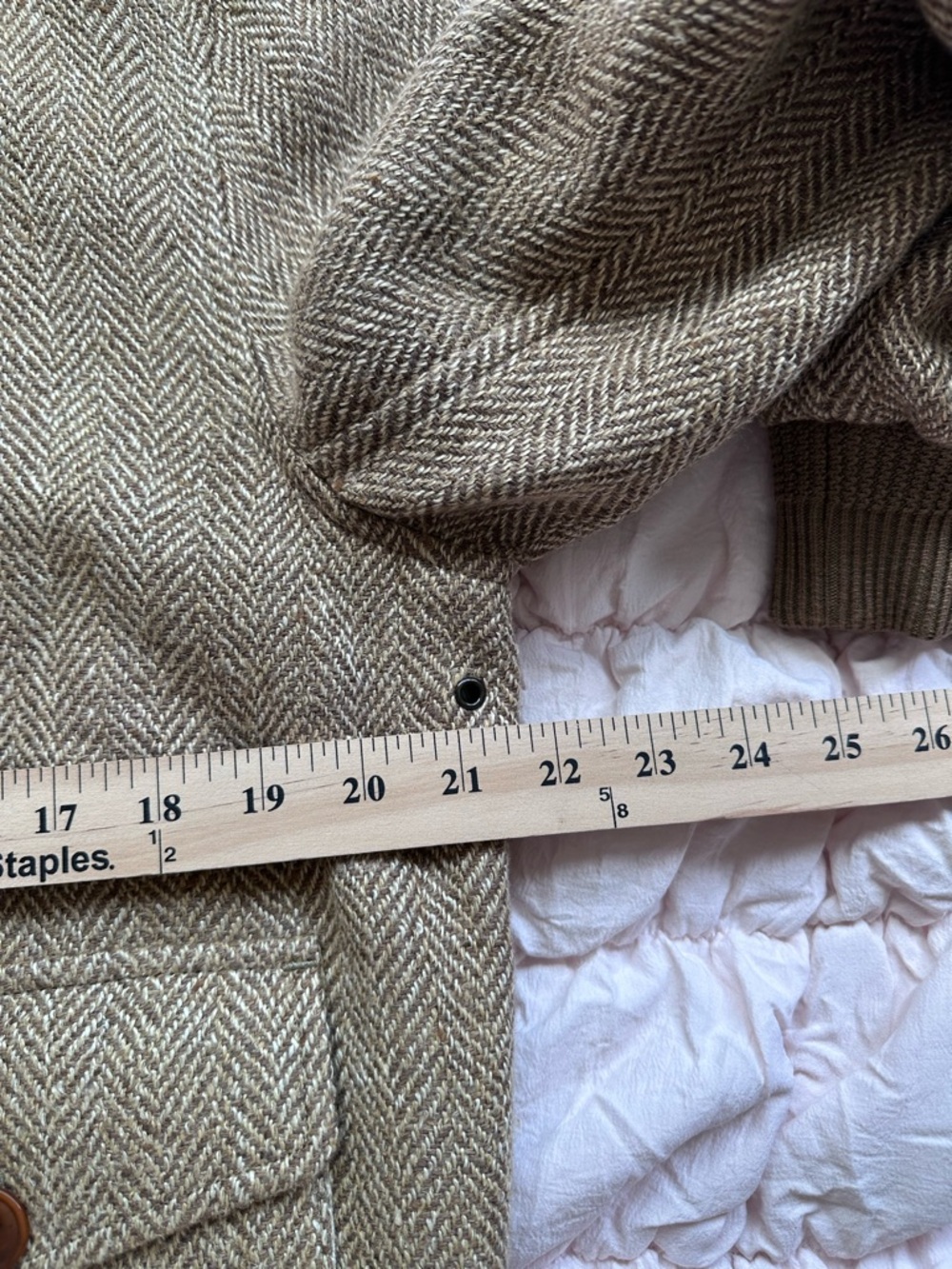 Polo Ralph Lauren Tweed Bomber Jacket Tan Brown Linen Blend Herringbone Men’s M - Picture 4 of 7